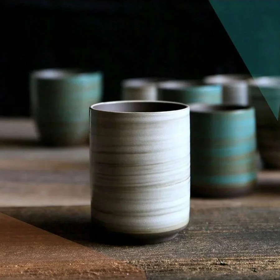Coffee Tea Uses - Taza de gres esmaltada craquelada pintada