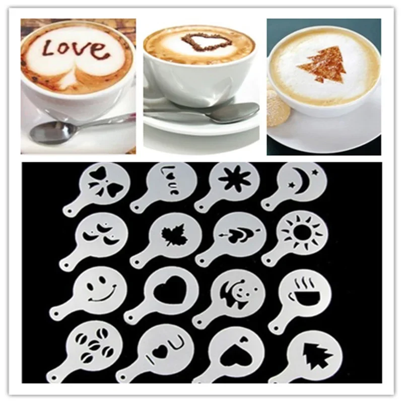16 unids/set molde de café Lat - Coffee Stencil Art reseña y precio